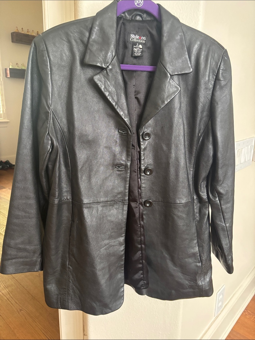 Style & Co. Black Leather Button-Front Jacket